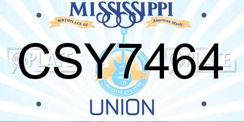 CSY7464 Mississippi License Plate