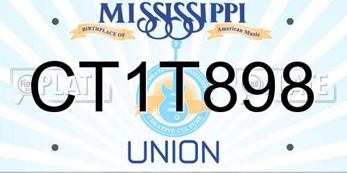 CT1T898 Mississippi License Plate