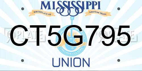 CT5G795 Mississippi License Plate