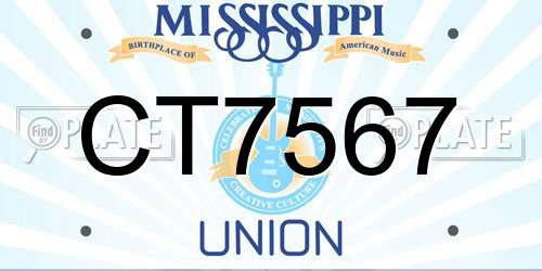CT7567 Mississippi License Plate