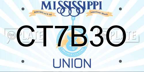 CT7B3O Mississippi License Plate