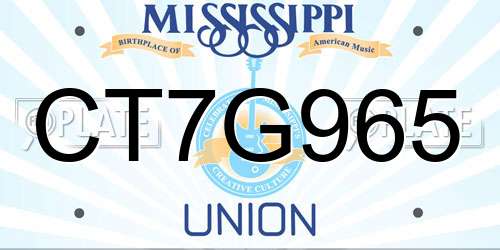 CT7G965 Mississippi License Plate