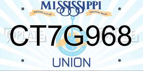 CT7G968 Mississippi License Plate