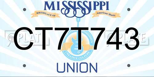 CT7T743 Mississippi License Plate