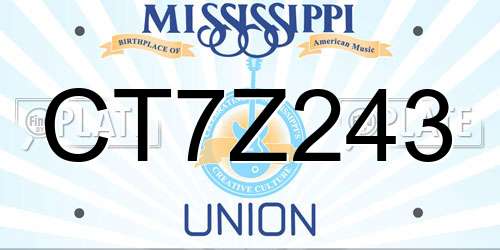 CT7Z243 Mississippi License Plate