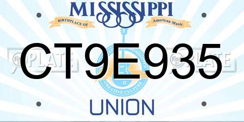 CT9E935 Mississippi License Plate
