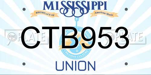 CTB953 Mississippi License Plate