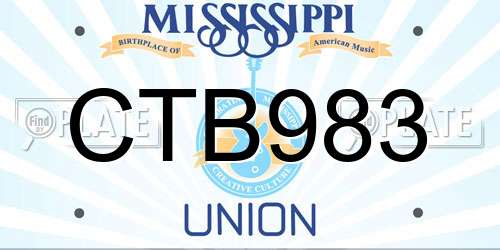 CTB983 Mississippi License Plate