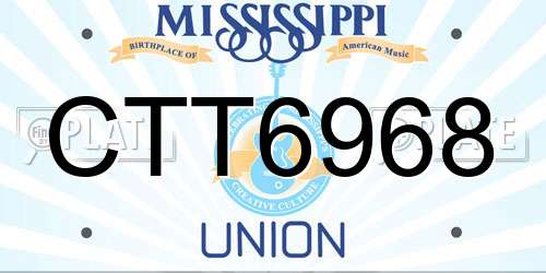 CTT6968 Mississippi License Plate