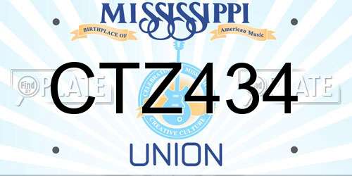 CTZ434 Mississippi License Plate