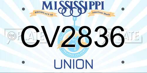 CV2836 Mississippi License Plate