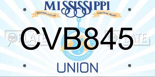 CVB845 Mississippi License Plate