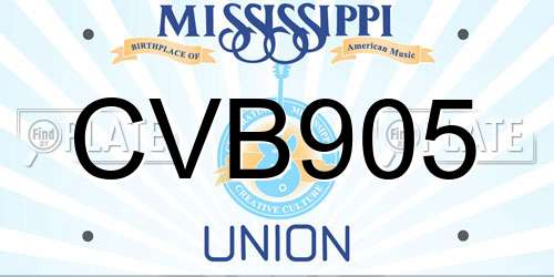 CVB905 Mississippi License Plate