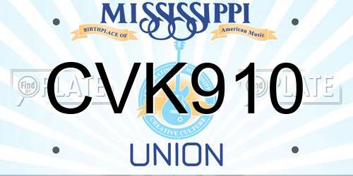 CVK910 Mississippi License Plate