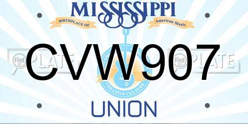 CVW907 Mississippi License Plate