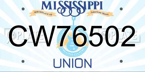 CW76502 Mississippi License Plate