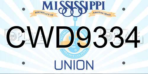 CWD9334 Mississippi License Plate