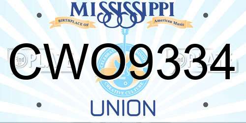 CWO9334 Mississippi License Plate