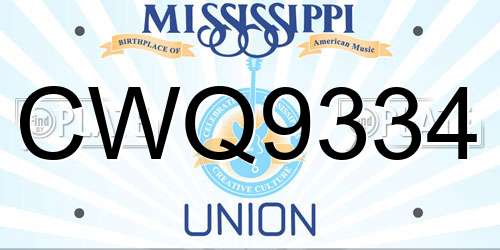 CWQ9334 Mississippi License Plate
