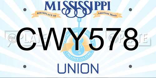 CWY578 Mississippi License Plate