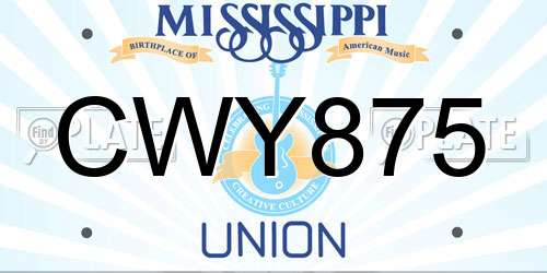 CWY875 Mississippi License Plate