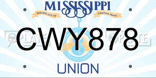 CWY878 Mississippi License Plate