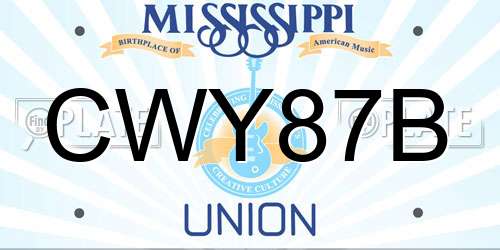 CWY87B Mississippi License Plate