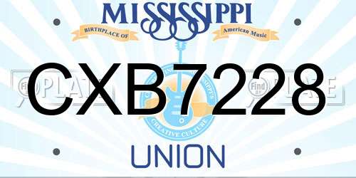 CXB7228 Mississippi License Plate