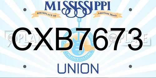 CXB7673 Mississippi License Plate