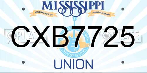 CXB7725 Mississippi License Plate