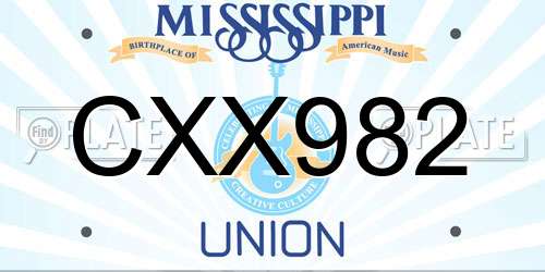 CXX982 Mississippi License Plate