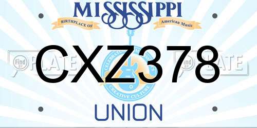 CXZ378 Mississippi License Plate