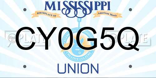 CY0G5Q Mississippi License Plate
