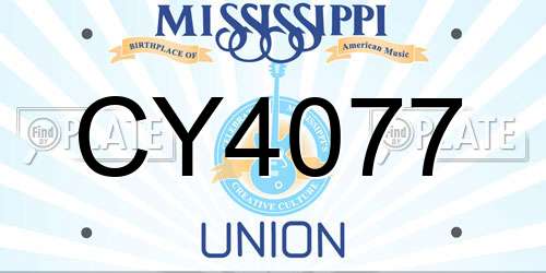 CY4077 Mississippi License Plate