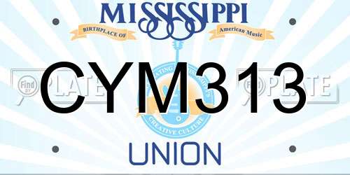 CYM313 Mississippi License Plate