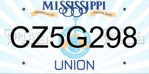 CZ5G298 Mississippi License Plate