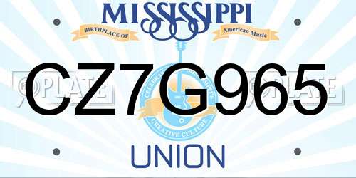 CZ7G965 Mississippi License Plate