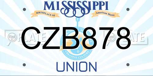 CZB878 Mississippi License Plate