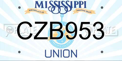 CZB953 Mississippi License Plate
