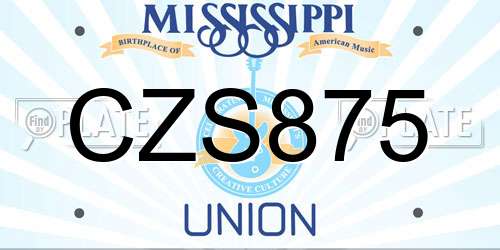 CZS875 Mississippi License Plate