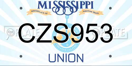 CZS953 Mississippi License Plate