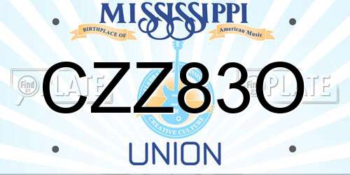 CZZ83O Mississippi License Plate