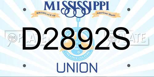 D2892S Mississippi License Plate