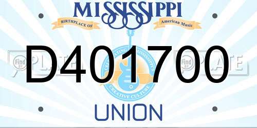 D401700 Mississippi License Plate
