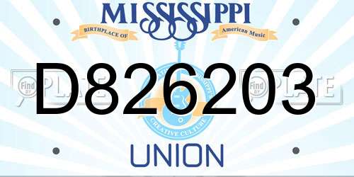 D826203 Mississippi License Plate