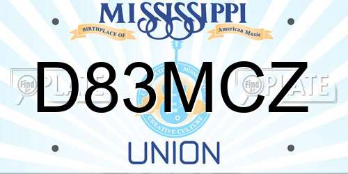 D83MCZ Mississippi License Plate