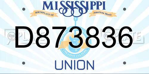 D873836 Mississippi License Plate