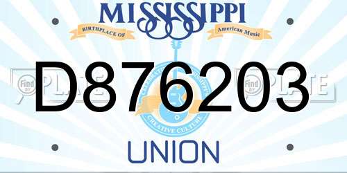 D876203 Mississippi License Plate