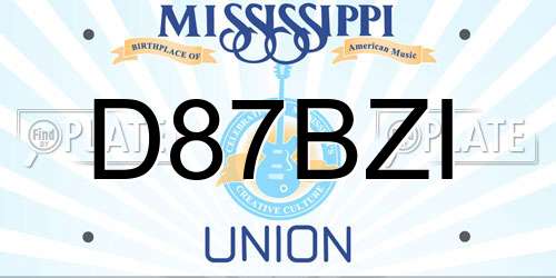 D87BZI Mississippi License Plate