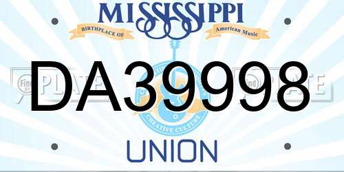 DA39998 Mississippi License Plate
